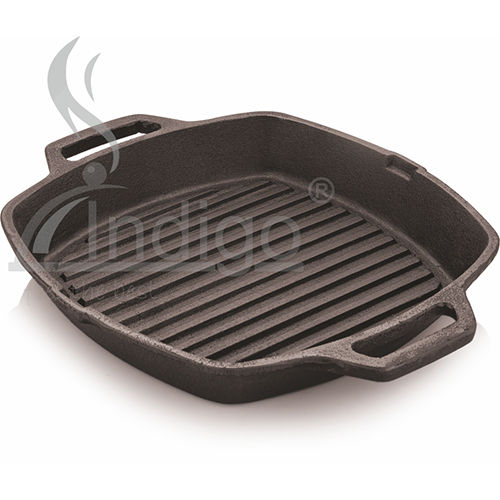 Cast Iron Grill Pan Double Handle - Color: Black