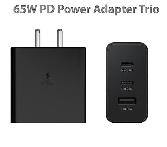 65WAtt PD Power Adapter Trio USB-C 2 Port, USB-A Port Super Fast Charger