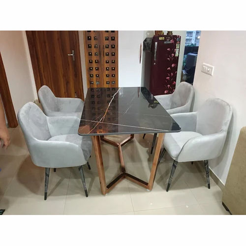 Stainless Steel Dining Table 6 Seater With Marble Top - Design: Standard