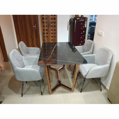 Stainless Steel Dining Table 6 Seater With Marble Top