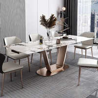 Rectangular Mild Steel Marble Dining Table 6 Seater - Design: Standard