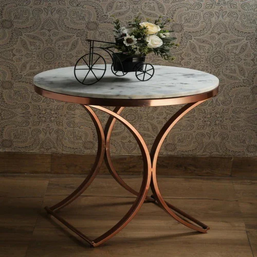 Premium Metal Finish Side Table with Marble Top
