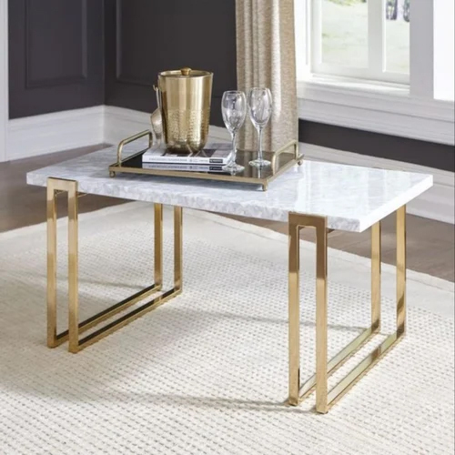 Stainless Steel Center Table with Marble Top