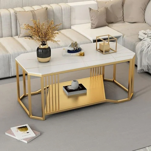Marble Center Table with Gold Pvd 