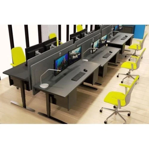 4 Seater Linear Plywood Computer Workstation Tables