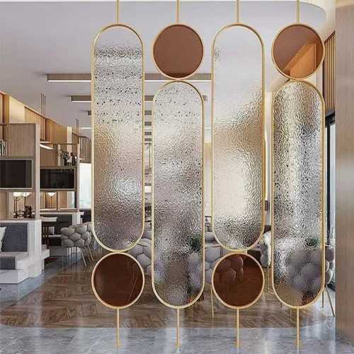 Golden Glass Metal Room Partition Diveder 4 Panels Glossy - Application: Home