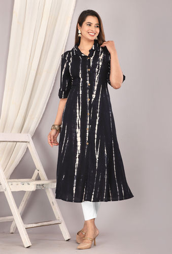 Black Rayon Kurti - Feature: Washable