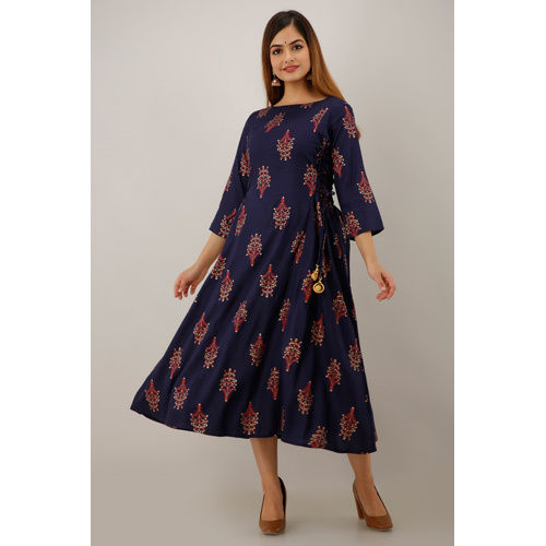 Blue Rayon Anarkali Kurti - Feature: Breathable