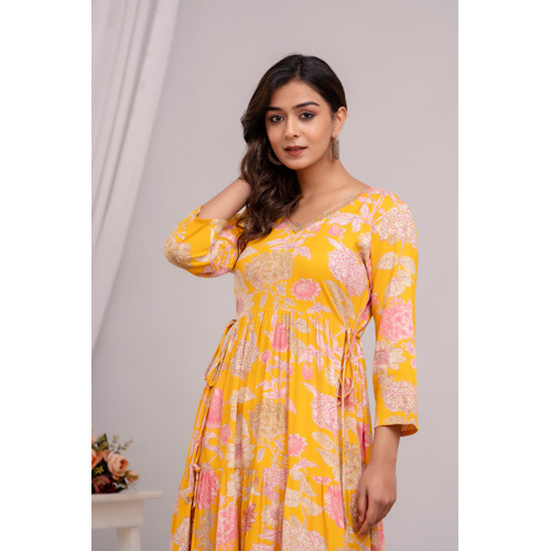 Yellow Rayon Anarkali Kurti