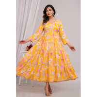 Yellow Rayon Anarkali Kurti