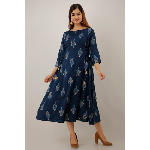 Teal Rayon Anarkali Kurti