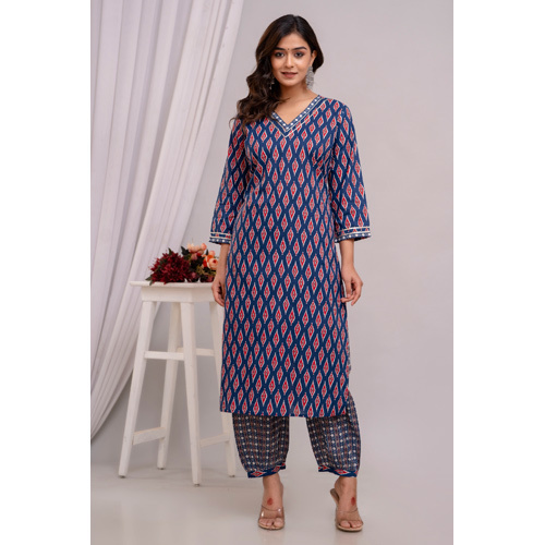 Blue Rayon Kurti With Plazo