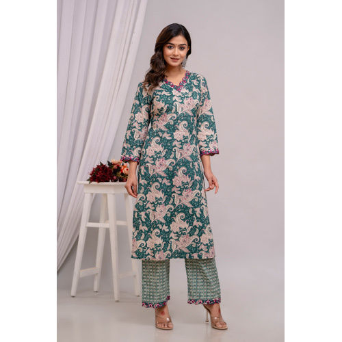 Green Rayon Kurti With Plazo - Feature: Quick Dry