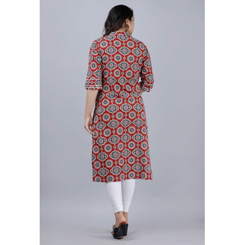 Maroon Printed Cotton Kurti - Feature: Breathable