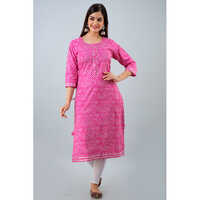 Pink Lehriya Cotton Kurti