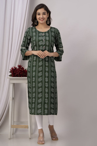 Straight Green Rayon Kurti