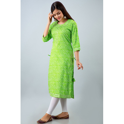 Green Lehriya Cotton Kurti