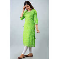 Green Lehriya Cotton Kurti