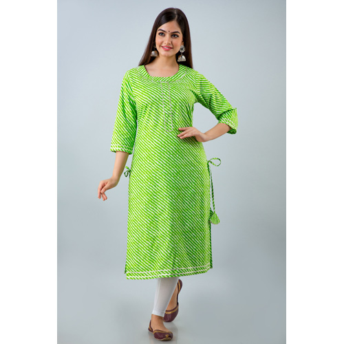 Green Lehriya Cotton Kurti