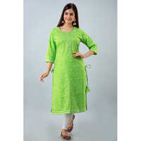 Green Lehriya Cotton Kurti