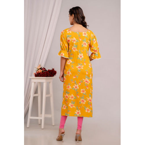 Rayon Yellow Kurti - Feature: Quick Dry