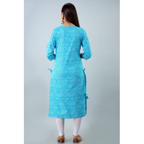 Turquoise Lehriya Cotton Kurti