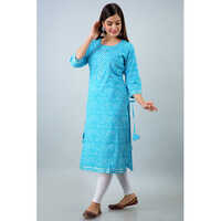 Turquoise Lehriya Cotton Kurti