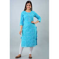 Turquoise Lehriya Cotton Kurti