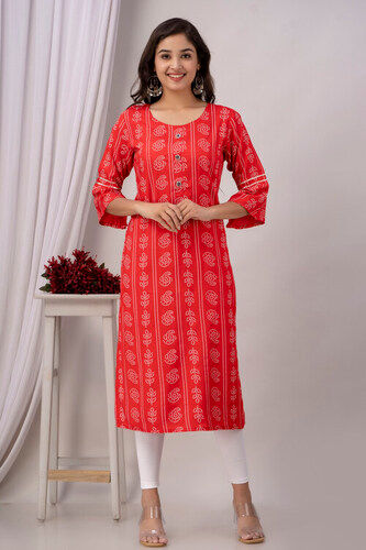 Straugh Red Rayon Kurti - Feature: Quick Dry