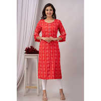 Straugh Red Rayon Kurti