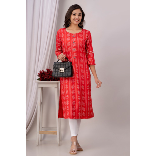 Straugh Red Rayon Kurti