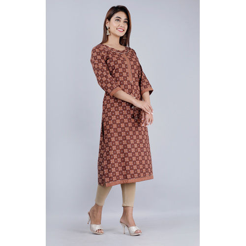 Brown Cotton Kurti - Feature: Quick Dry