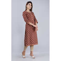 Brown Cotton Kurti - Feature: Washable