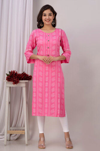 Straight Pink Rayon Kurti