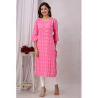 Straight Pink Rayon Kurti