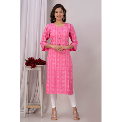 Straight Pink Rayon Kurti