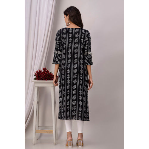 Straight Black Rayon Kurti - Feature: Washable