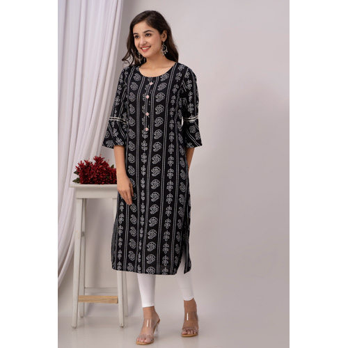 Straight Black Rayon Kurti