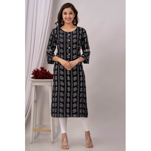 Straight Black Rayon Kurti