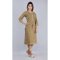 Cotton Block Print Kurti - High-quality Cotton, Plus Size , Beautiful Green Color, 3-4th Sleeve Style, Quick Dry, Washable, Modern Design