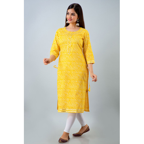 Yellow Lehriya Cotton Kurti