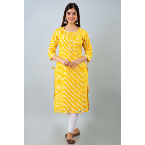 Yellow Lehriya Cotton Kurti