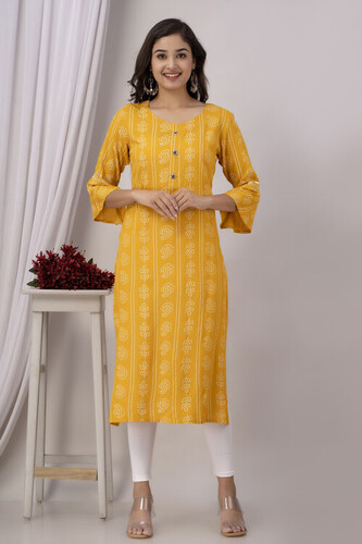 Straight Yellow Rayon Kurti