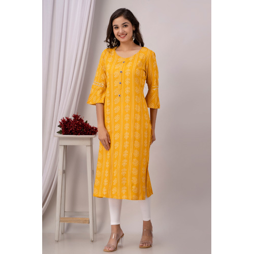 Straight Yellow Rayon Kurti