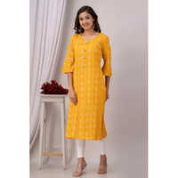 Straight Yellow Rayon Kurti