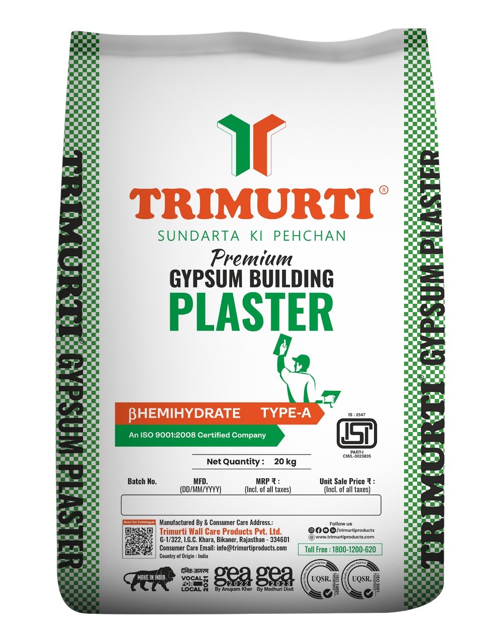 Trimurti 20 Kg Gypsum Plaster (Plaster of Paris)