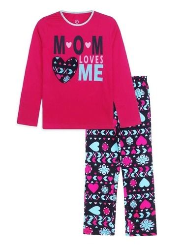 Girls Fuchsia Navy AOP Pyjama  Set