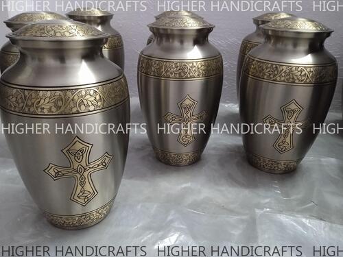 Brass Religious Cremation Urn for Ashes - Cross Engraved Urn for Adult Men & Women Ashes