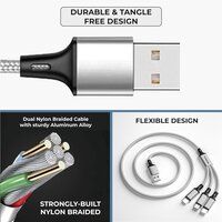 1.2 Mtr 3 in 1 Charging Cable, Type C and Micro USB ports, Fast charging cable for Smartphones, etc