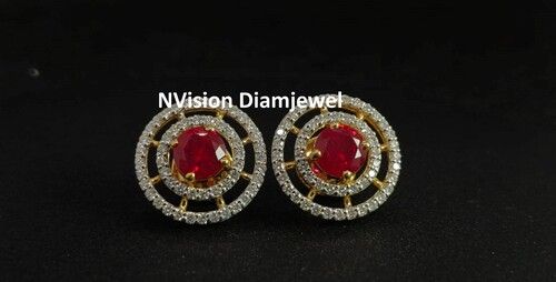 Imperial Ruby and Natural Diamond Circle Earrings